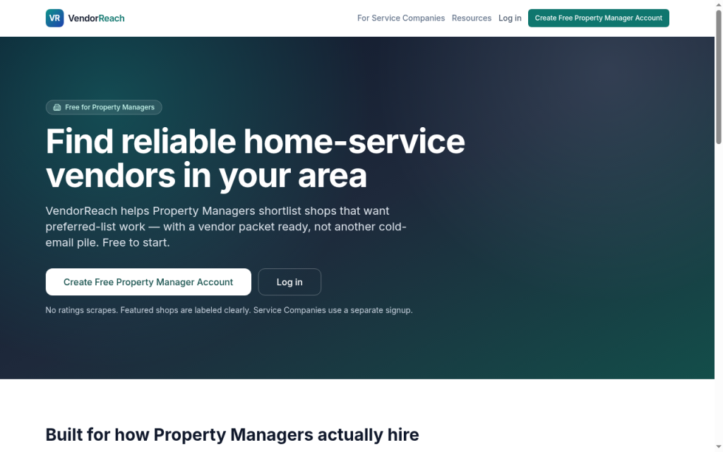 Property Managers landing page