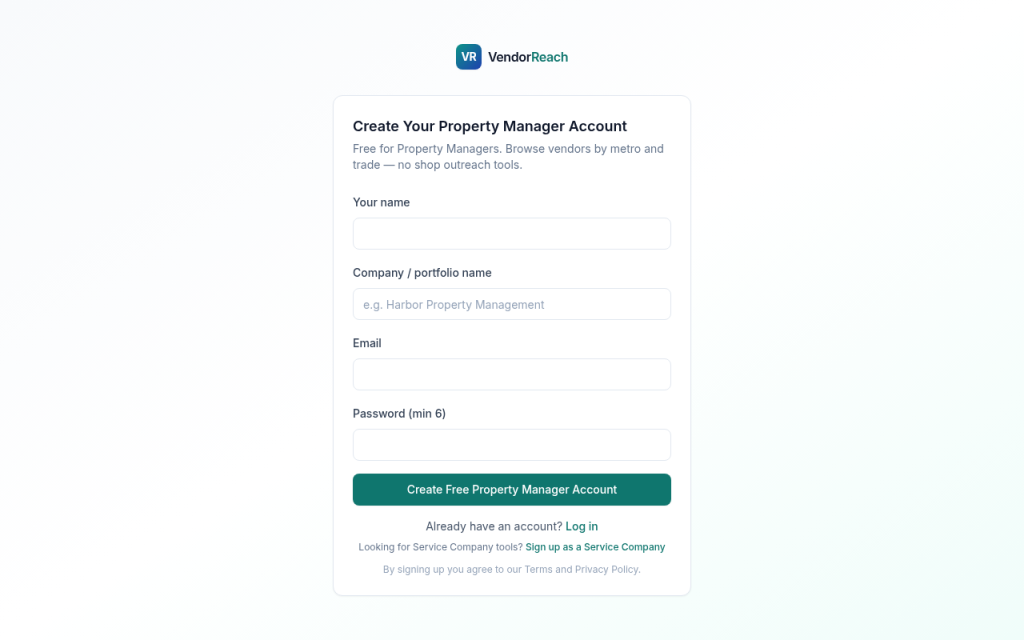 Property Manager signup