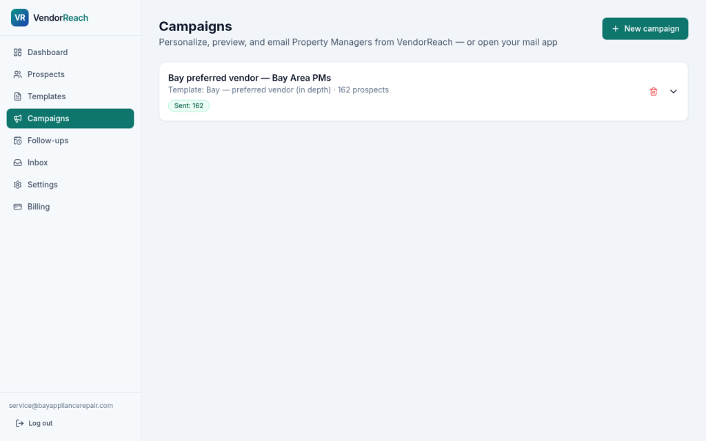Campaigns screen