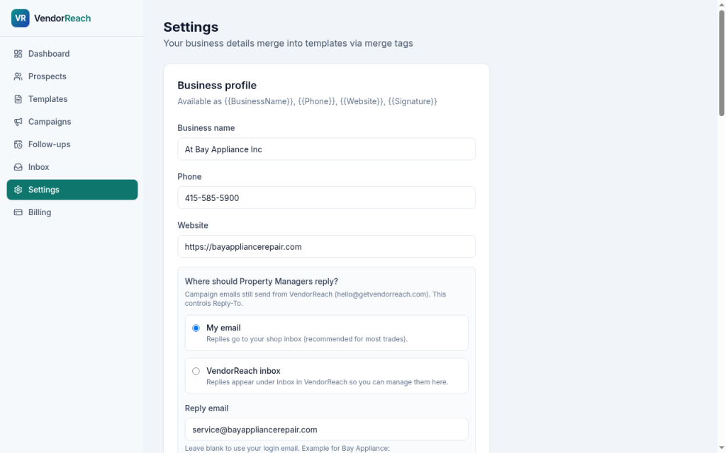 Shop Settings screen